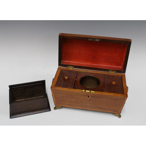 397 - Mahogany sarcophagus tea caddy, with fitted interior and lion head handles, 32 x 20cm, together with... 