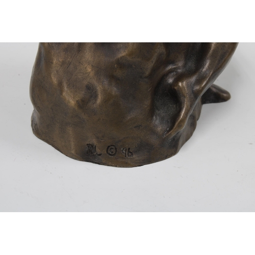 408 - Modern bronze patinated embracing figure group, after The Kiss, 25cm`