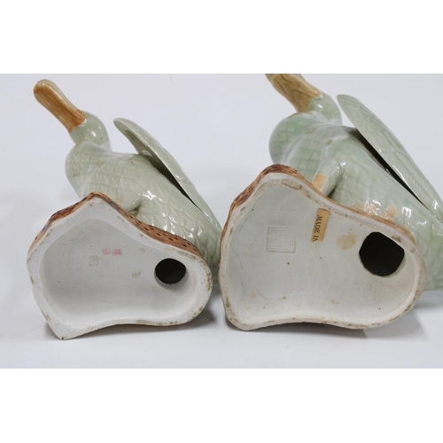 410 - Two Chinese celadon glazed ducks, taller 25cm