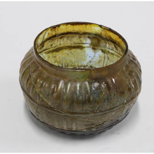 424 - Islamic glass bowl with inscription, circa 11th century, lobed form, extensively restored, 12cm diam... 