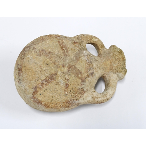 430 - Ancient Cypriot terracotta Pilgrim flask, the body with painted wheel pattern, 13.5cm