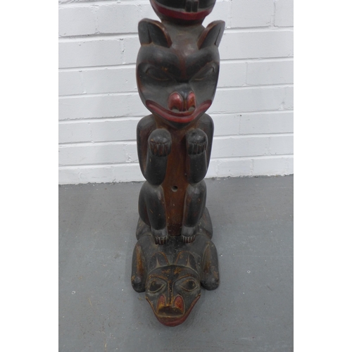 452 - North American , North West Coast carved & painted wooden totem pole, in two parts (2) overall heigh... 