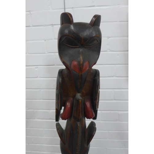 452 - North American , North West Coast carved & painted wooden totem pole, in two parts (2) overall heigh... 