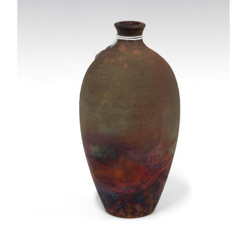 467 - Studio pottery Raku vase with seal mark, 18cm high