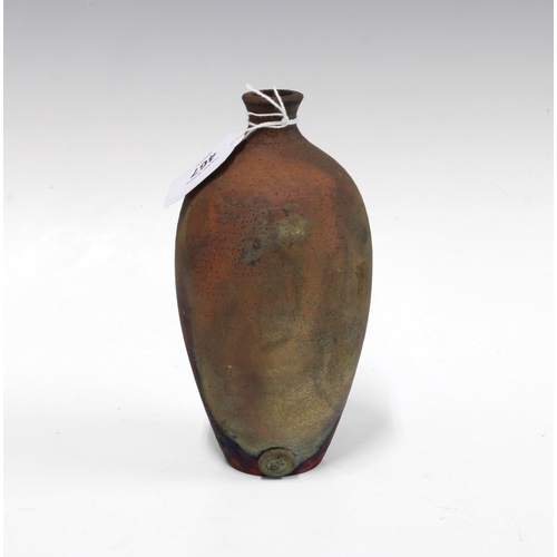 467 - Studio pottery Raku vase with seal mark, 18cm high