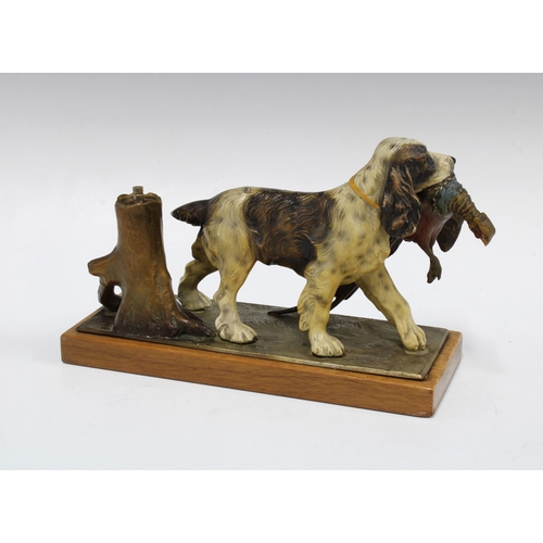 469 - Cold painted spelter spaniel and pheasant on a wooden base, the underside stamped Made In Austria, 2... 