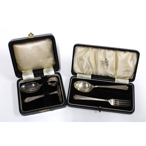 47 - George VI silver fork and spoon set, London 1943 and a childs silver pusher set, Birmingham 1934 (2)