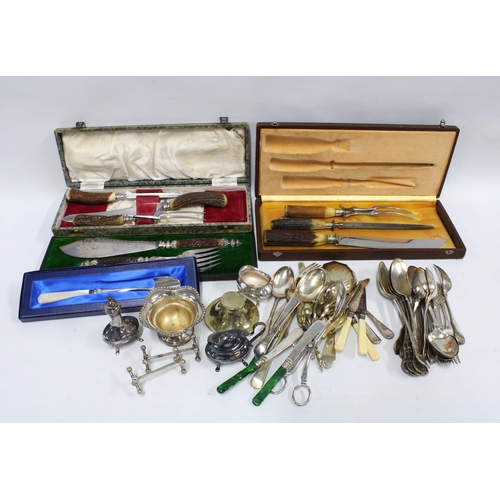 479 - Quantity of Epns wares to include cutlery, carving sets,  inkwell and cruets, etc