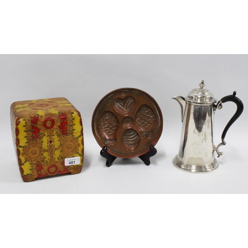 481 - Epns coffee pot by Mackay & Chisholm of Edinburgh, copper mould and a painted wooden box (3)