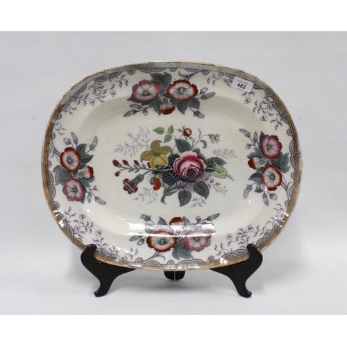 482 - 19th century Staffordshire 'Lily & Rose' large ashet, 50 x 40cm