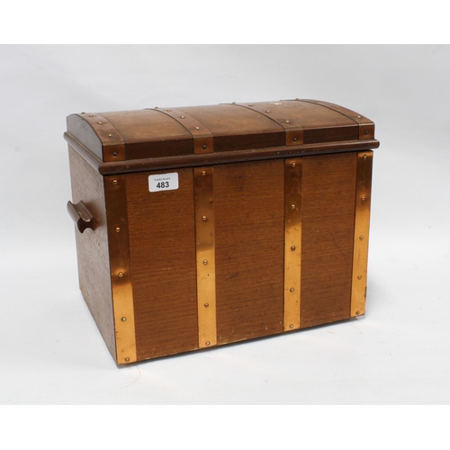 483 - Copper bound wooden box with hinged lid, 32 x 39cm