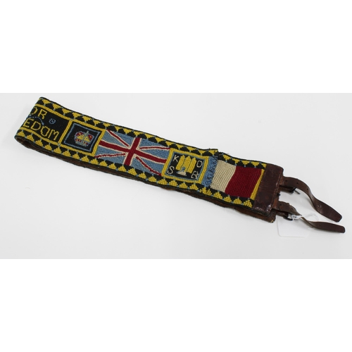 486 - REGIMENTAL INTEREST: embroidered belt for 'Kings Own Scottish Borderers' with flags, crowns and for ... 