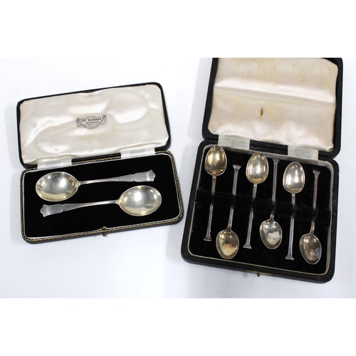 50 - George VI cased set of six silver teaspoons, Birmingham 1937 together with a pair of silver spoons, ... 