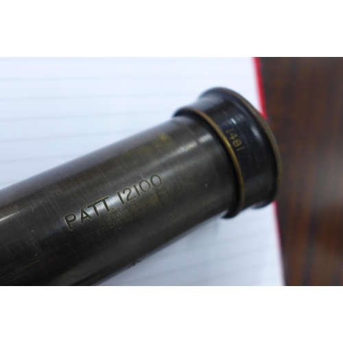 502 - WWII gun sighting telescope by W. Ottway & Co Ltd, Ealing, London, No.1481. with outer case