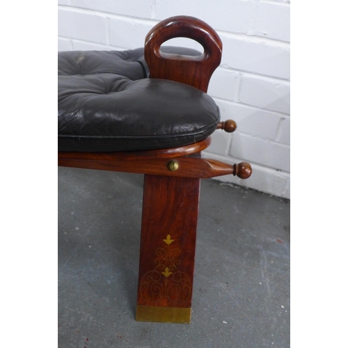 504 - Eastern brass inlaid stool, 78 x 44 x 40cm.