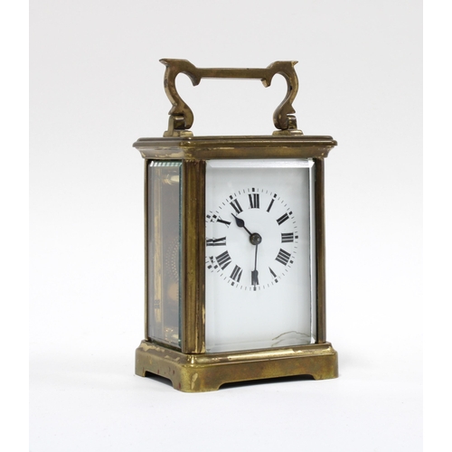 506 - French brass and glass panelled carriage clock, 14cm high