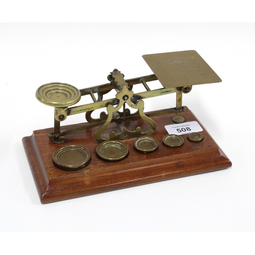 508 - Sampson Mordan & Co brass postal scales with weights