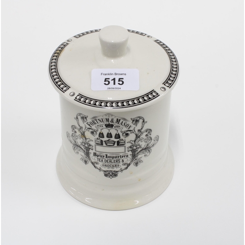 515 - Fortnum & Mason pottery advertising jar and cover, 15cm