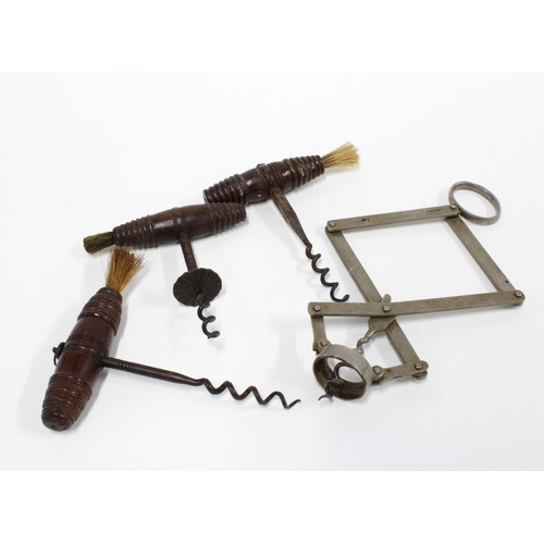 517 - Heeley's patent 'The Pullezi' concertina corkscrew and three early wood and brush corkscrews (4)