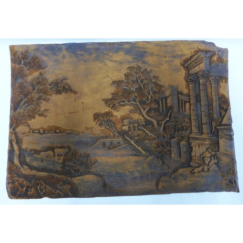 520 - HENRY KNOWLES & SONS carved leather panel, 80 x 54cm