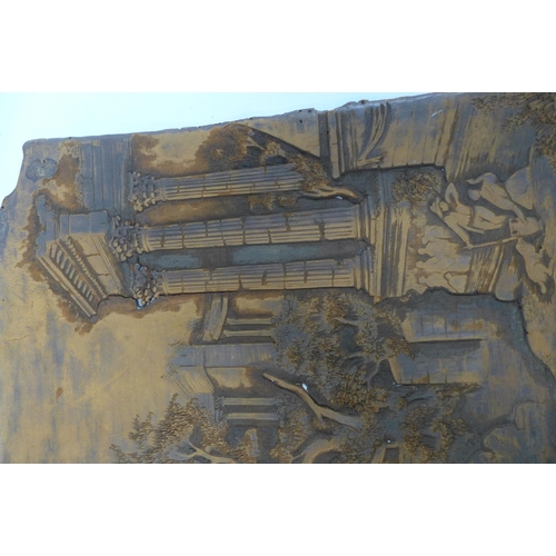 520 - HENRY KNOWLES & SONS carved leather panel, 80 x 54cm