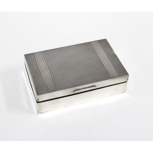 57 - Silver cigarette box with engine turned lid,  London 1955, 14 x 9cm