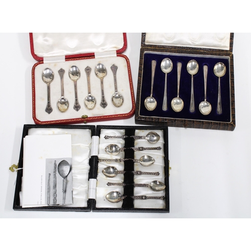 60 - Three cased sets of six silver teaspoons to include replica Iona spoons, (3)