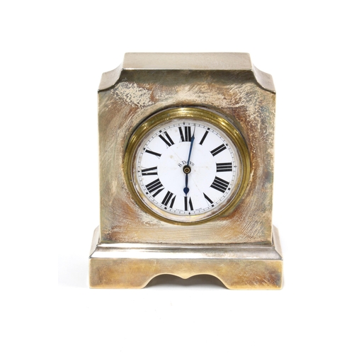 61 - George V silver cased mantle clock, London 1922,  13cm high (glass missing from face)