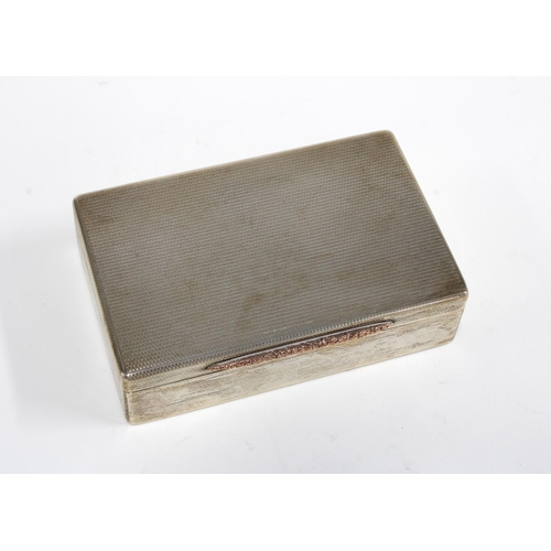 62 - George VI silver cigarette box with yellow metal thumb piece, Birmingham 1947, 12.5 x 9cm