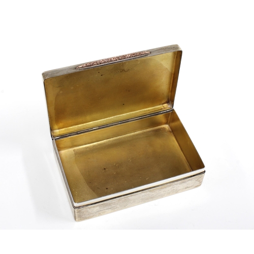 62 - George VI silver cigarette box with yellow metal thumb piece, Birmingham 1947, 12.5 x 9cm