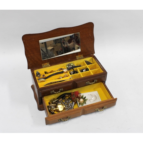 73 - Vintage 18ct gold cased ladies wristwatch and a a collection of costume jewellery in a wooden box (a... 