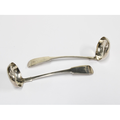 80 - A pair of Scottish provincial silver fiddle pattern toddy ladles, Robert Keay, Perth 1856, 15cm (2)