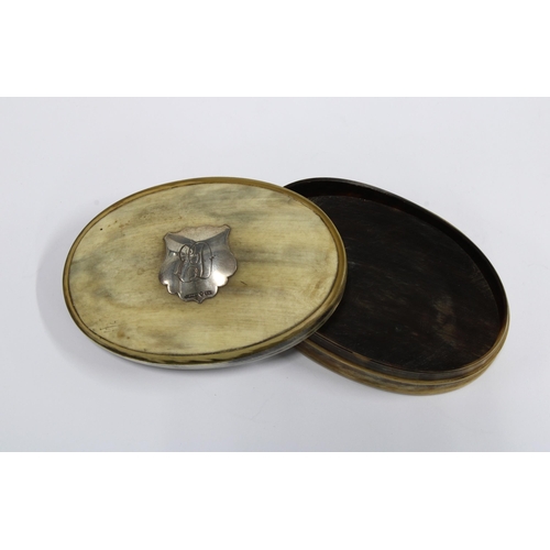 81 - William Dunningham, Aberdeen, silver mounted oval horn snuff box, c1900, 9cm