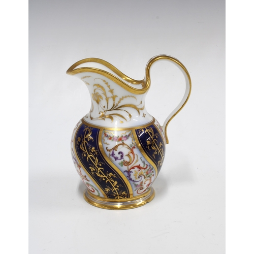 91 - 18th century French ewer painted in the Sevres style, the base with a Paris mark, 14cm