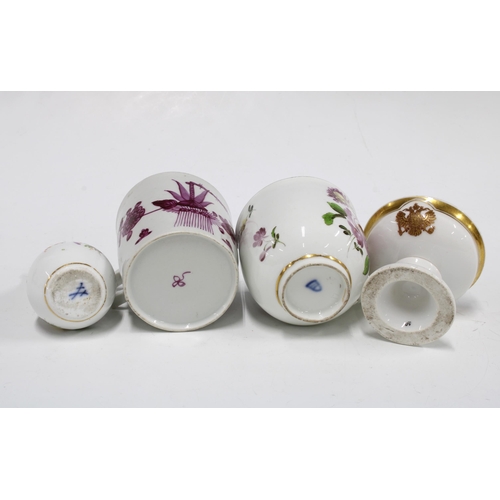 92 - 19th century Armorial salt cellar, Meissen small floral vase, a Vienna cup  and a saucer (chips to r... 