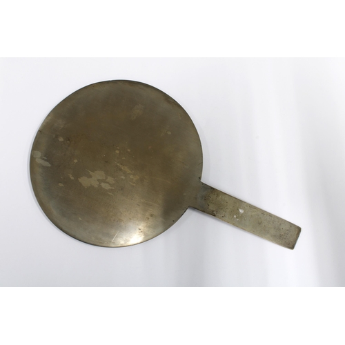 99 - Early 20th century Japanese bronze hand mirror with fitted case and retailed by Garrards, 27.5cm lon... 