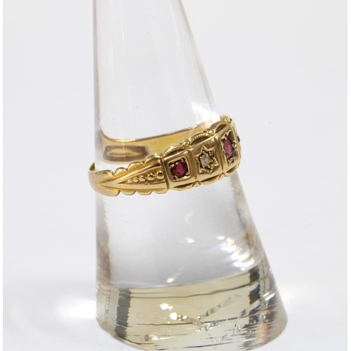 10 - Victorian 18ct gold ruby and diamond five stone ring, Birmingham 1898