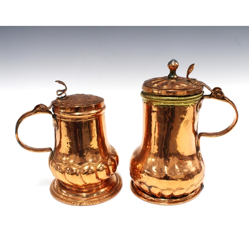 101 - Two antique copper jugs with covers, taller 30cm (2)