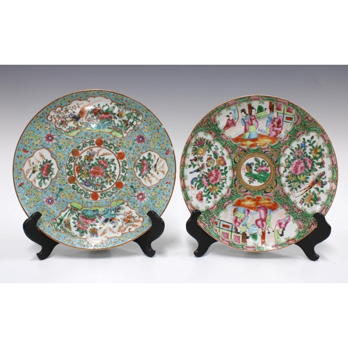 120 - Two Chinese famille rose plates, 24.5cm, together with a cup and saucer (4)