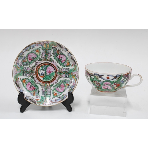 120 - Two Chinese famille rose plates, 24.5cm, together with a cup and saucer (4)