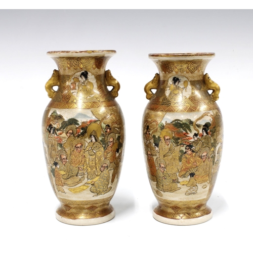 124 - Pair of Japanese Satsuma vases, signed, 17.5cm (2)