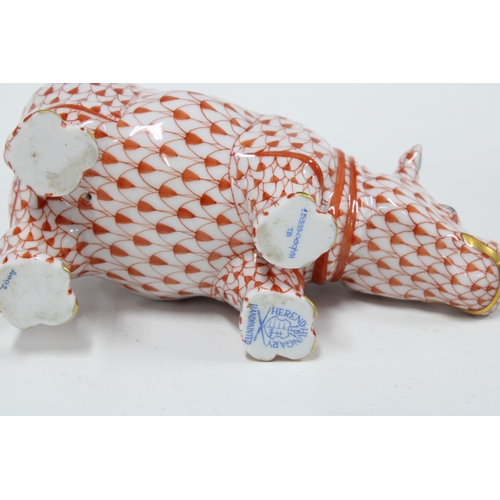 127 - Herend handpainted fishnet porcelain rhino, printed factory marks and model number 15333, 6.5cm