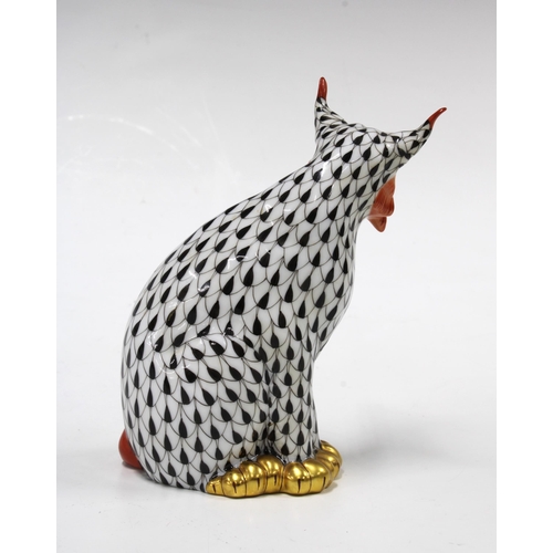 130 - Herend handpainted fishnet porcelain lynx, printed factory marks and model number 15331, 12cm