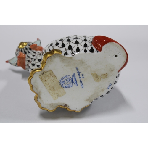 130 - Herend handpainted fishnet porcelain lynx, printed factory marks and model number 15331, 12cm