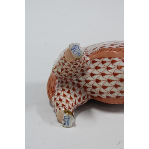 132 - Herend handpainted red fishnet porcelain cow, printed factory marks and model number 5602, 8.5cm