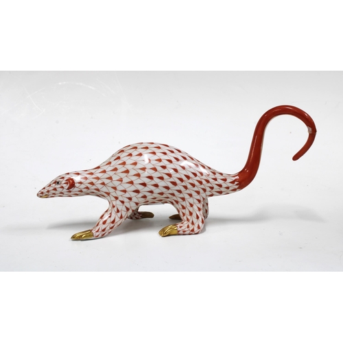 133 - Herend handpainted fishnet porcelain lesser anteater, printed factory marks and model number 15625, ... 