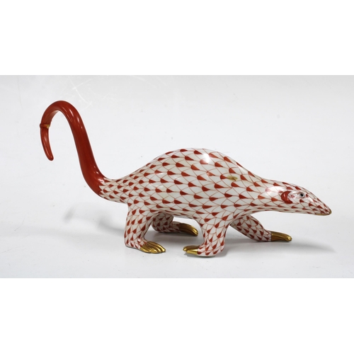 133 - Herend handpainted fishnet porcelain lesser anteater, printed factory marks and model number 15625, ... 