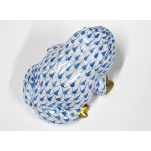 134 - Herend handpainted fishnet porcelain frog, printed factory marks and model number 15321, 7 x 4cm