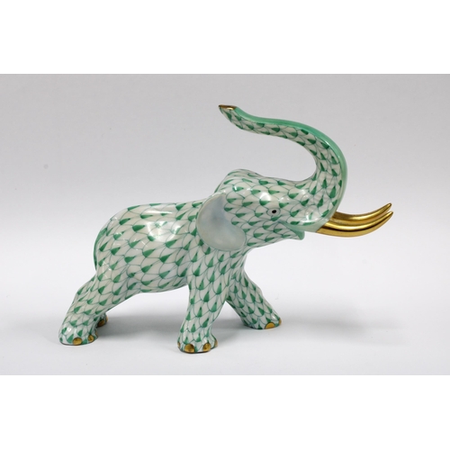 137 - Herend handpainted fishnet porcelain elephant, printed factory marks and model number 5266, 9cm