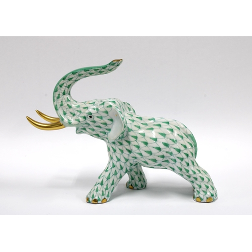 137 - Herend handpainted fishnet porcelain elephant, printed factory marks and model number 5266, 9cm